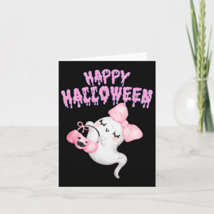 Happy Halloween Cute Pink Ghost Fall Apparel Girls Card