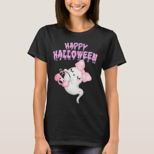 Happy Halloween Cute Pink Ghost Fall Apparel Girls T-Shirt