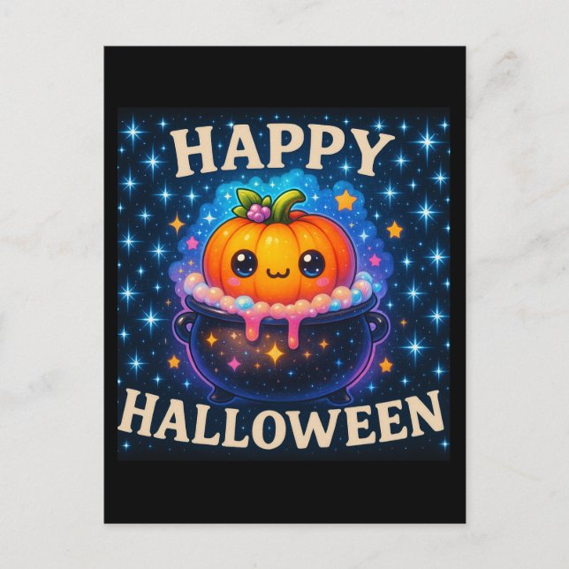 Happy Halloween Cute Pumpkin Cauldron Postcard (Front)