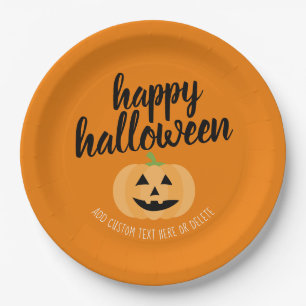 Happy Halloween - Cute Pumpkin Jack-o-Lantern Paper Plate