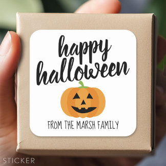 Happy Halloween - Cute Pumpkin Jack-o-Lantern Square Sticker