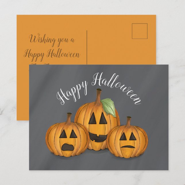 Happy Halloween Cute Pumpkin Jack O Lanterns Postcard (Front/Back)