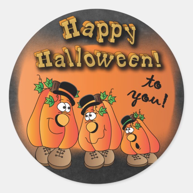 Happy Halloween Cute Pumpkins Classic Round Sticker (Front)