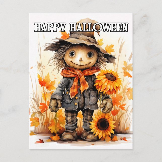 Happy Halloween | Cute Ragdoll Scarecrow Postcard (Front)