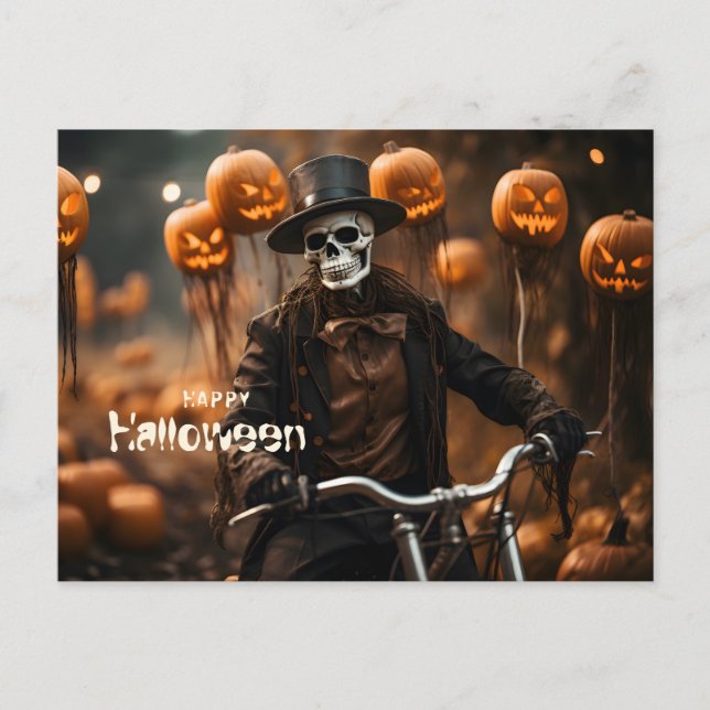 Happy Halloween Cute Skeleton and pumpkins Postcard (Front)