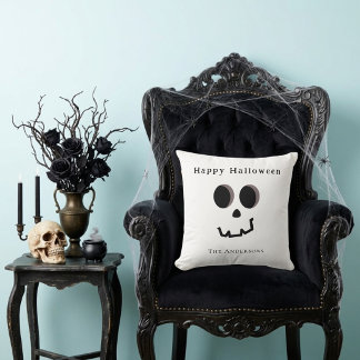 Happy Halloween Cute Skeleton Face Personalised Cushion