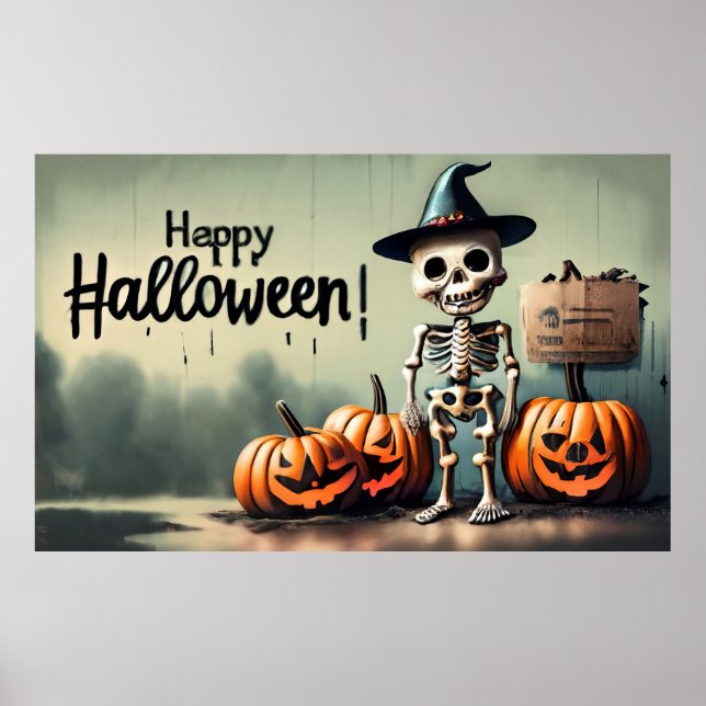Happy Halloween! Cute skeleton Poster (Front)