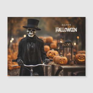 Happy Halloween cute skeleton with a bicycle