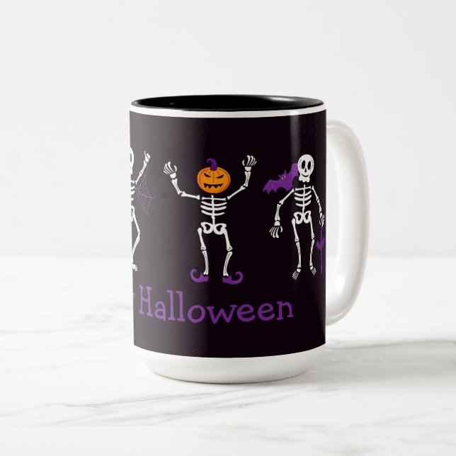 Happy Halloween Cute Skeletons  Two-Tone Coffee Mu Two-Tone Coffee Mug (Front Right)