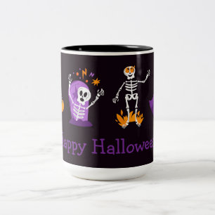 Happy Halloween Cute Skeletons  Two-Tone Coffee Mug