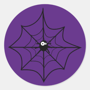Happy Halloween   Cute Spider & Web Classic Round Sticker
