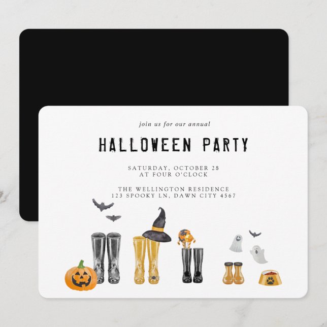 Happy Halloween Cute Spooky Watercolor Party Invitation (Front/Back)