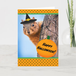 Happy Halloween Cute Squirrel in Witch's Hat Holiday Card