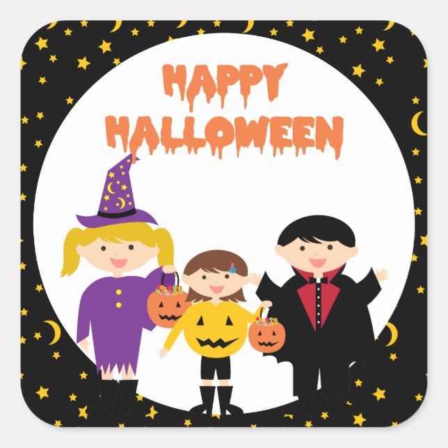 Happy Halloween Cute Trick or Treat Kids Square Sticker (Front)