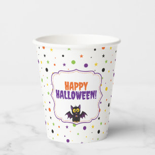 Happy Halloween Cute Vampire Bat Polka Dot Stars Paper Cups