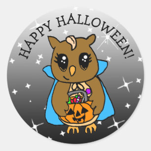 Happy Halloween Cute Whimsical Owl with Candy Classic Round Sticker