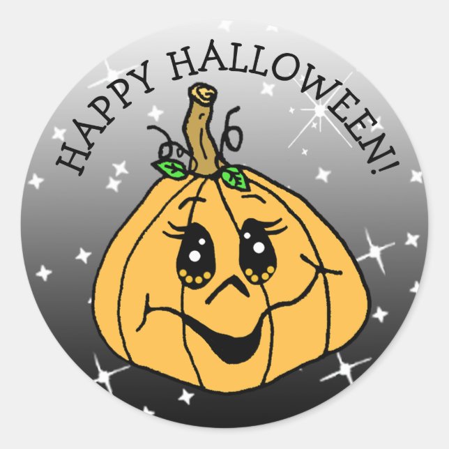 Happy Halloween Cute Whimsical Pumpkin Classic Round Sticker (Front)