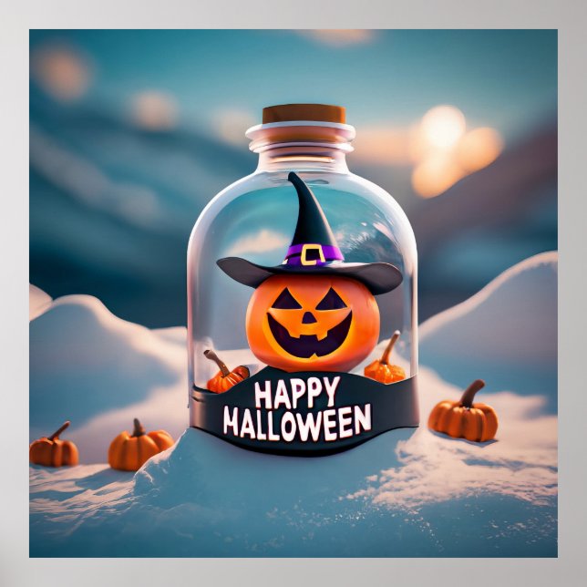 Happy Halloween, cute Witch and pumpkin Poster (Front)