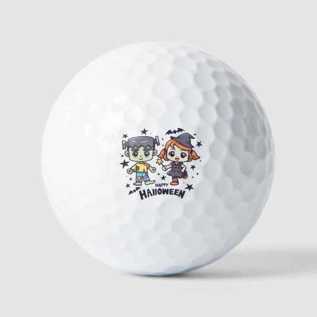Happy Halloween - Cute Witch and Zombie Golf Balls (Front)