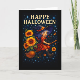 Happy Halloween Cute Witch Broomstick Card