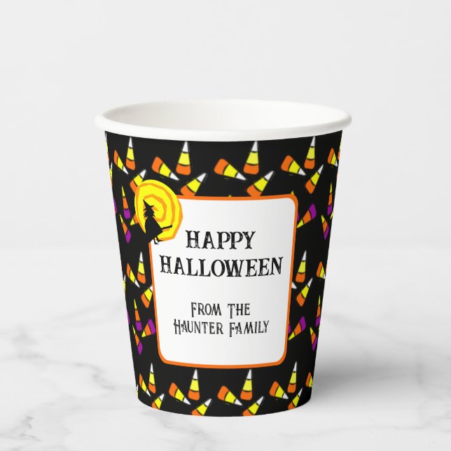 Happy Halloween Cute Witch Candy Corn Pattern Paper Cups (Front)