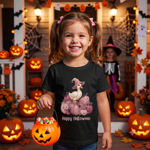 Happy Halloween Cute Witch Duck & Pink Pumpkins Baby T-Shirt