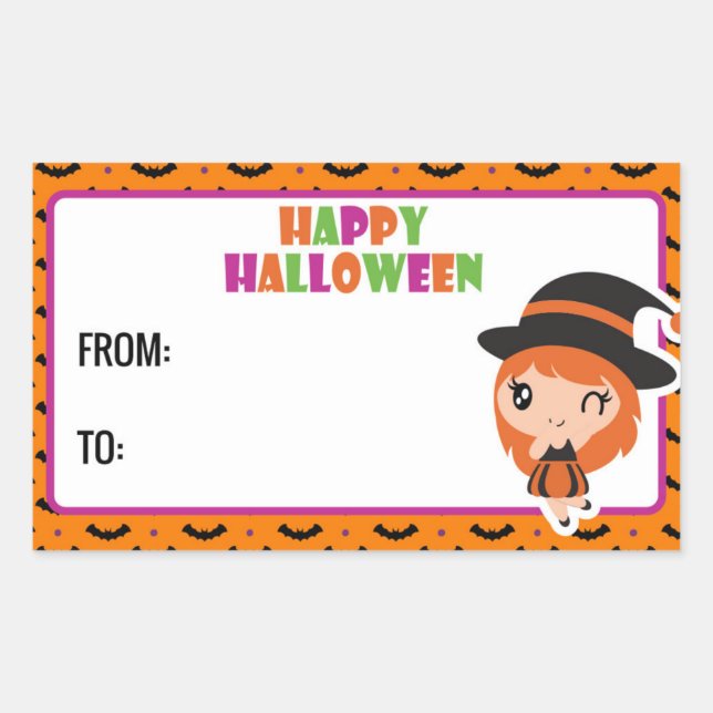 Happy Halloween cute witch label 2 -orange (Front)