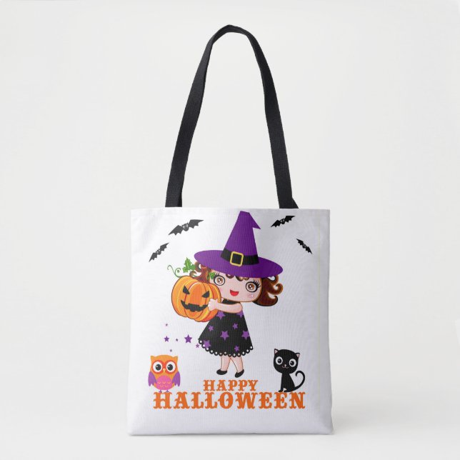 Happy Halloween cute witch tote (Front)
