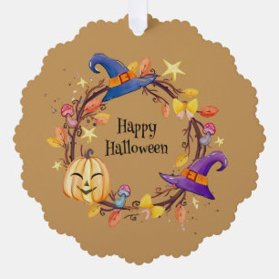 Happy Halloween Cute Wreath Like And Skeleton Tree Decoration Card