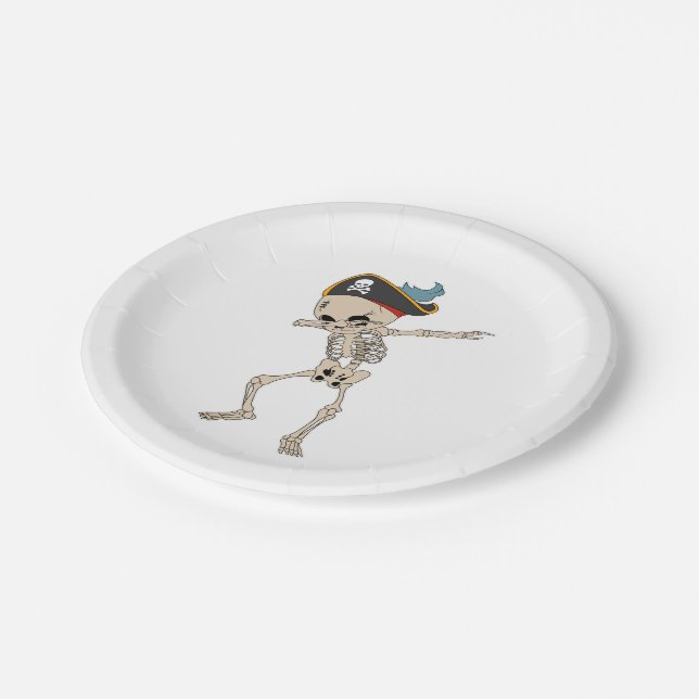 Happy Halloween Dab Skeleton Pirate Party Paper Plate (Angled)