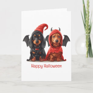Happy Halloween Dachshund Dogs Devil Bat Card
