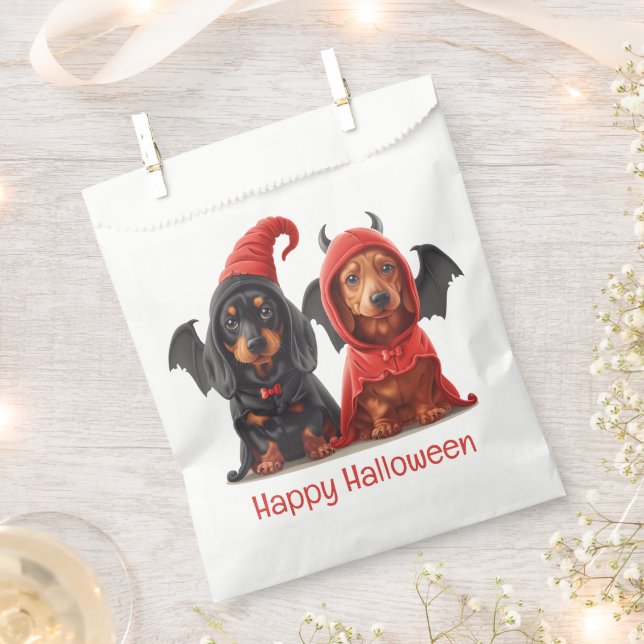 Happy Halloween Dachshund Dogs Devil Bat Favour Bags (Clipped)