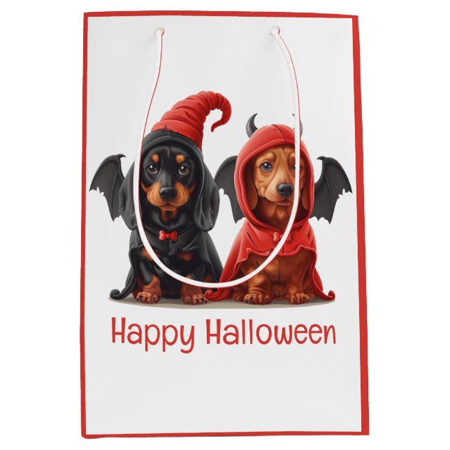 Happy Halloween Dachshund Dogs Devil Bat Medium Gift Bag (Front)