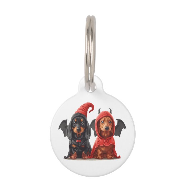 Happy Halloween Dachshund Dogs Devil Bat Pet Tag (Front)