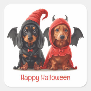 Happy Halloween Dachshund Dogs Devil Bat Square Sticker