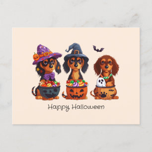 Happy Halloween Dachshund Dogs Postcard