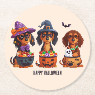 Happy Halloween Dachshund Dogs Round Paper Coaster