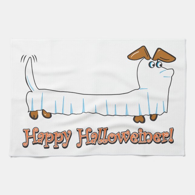 Happy Halloween Dachshund Tea Towel (Horizontal)