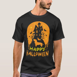 Happy Halloween Dachshund Wiener Dog Bat Ghost Cas T-Shirt
