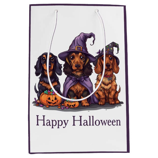 Happy Halloween Dachshund Witch Dogs Medium Gift Bag (Front)