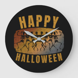 HAPPY HALLOWEEN DANCING SKELETON LARGE CLOCK