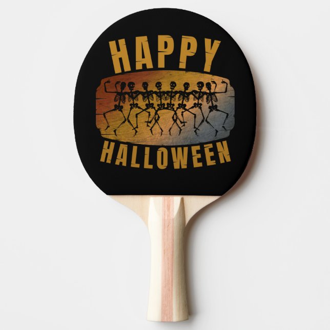 HAPPY HALLOWEEN DANCING SKELETON PING PONG PADDLE (Front)