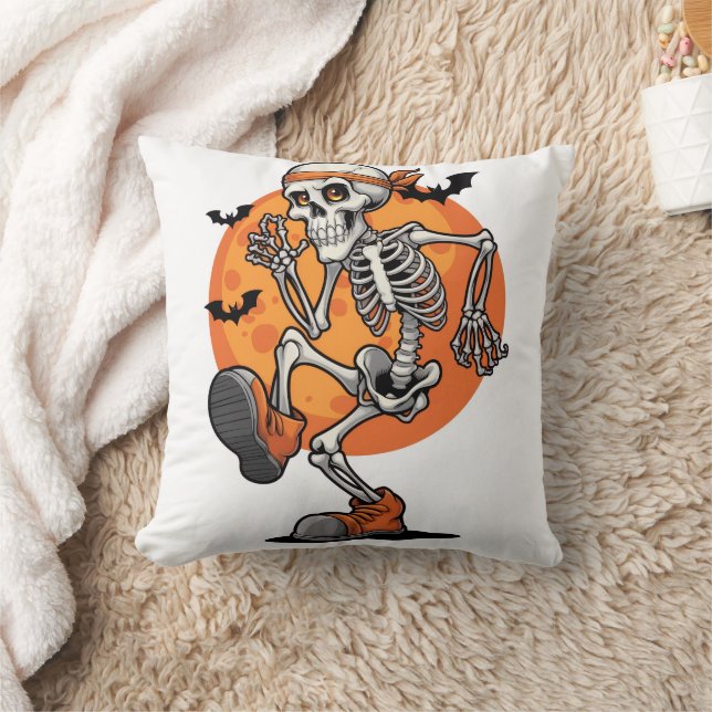 Happy Halloween - Dancing Skeleton Throw Pillow (Blanket)