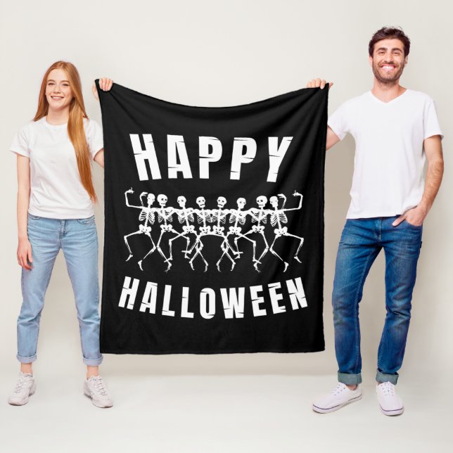 HAPPY HALLOWEEN DANCING SKELETONS FLEECE BLANKET (In Situ)