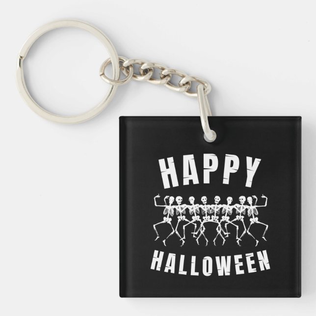 HAPPY HALLOWEEN DANCING SKELETONS KEY RING (Front)