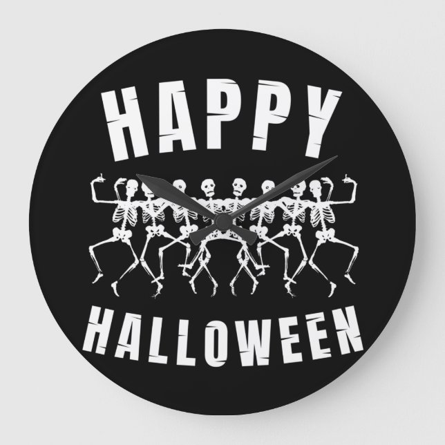 HAPPY HALLOWEEN DANCING SKELETONS LARGE CLOCK (Front)