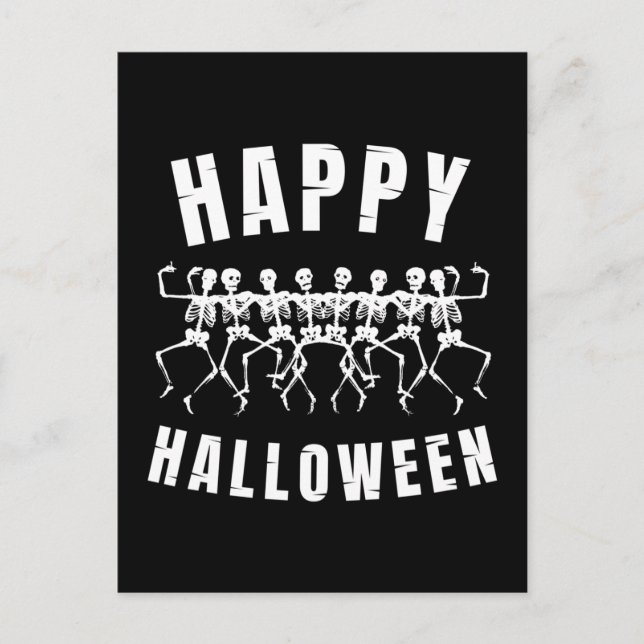 HAPPY HALLOWEEN DANCING SKELETONS POSTCARD (Front)