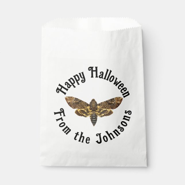 Happy Halloween Death's Head Moth custom name Favour Bags (Front)