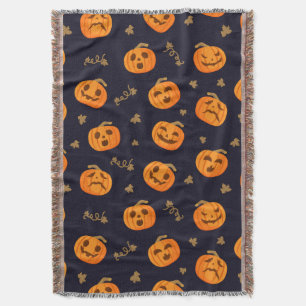 Happy Halloween Decor Funny Scary Pumpkins Pattern Throw Blanket