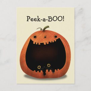Happy Halloween Decoration Black Cat in Pumpkin Postcard